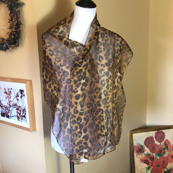 VINTAGE Cheeta Print Scarf Made in Italy Animal Print + Gold Stripe 62’x14.5” - Picture 5 of 16